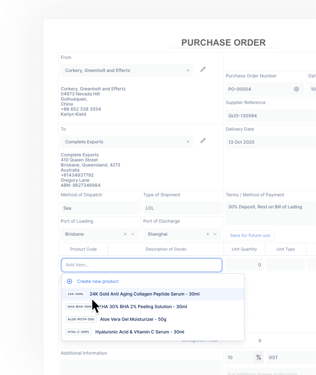 Create & manage purchase orders online Purchase Order Software for Exporters