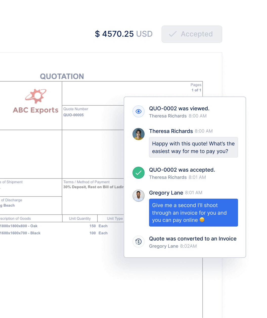 Check the status of quotes online Quoting Software for Exporters