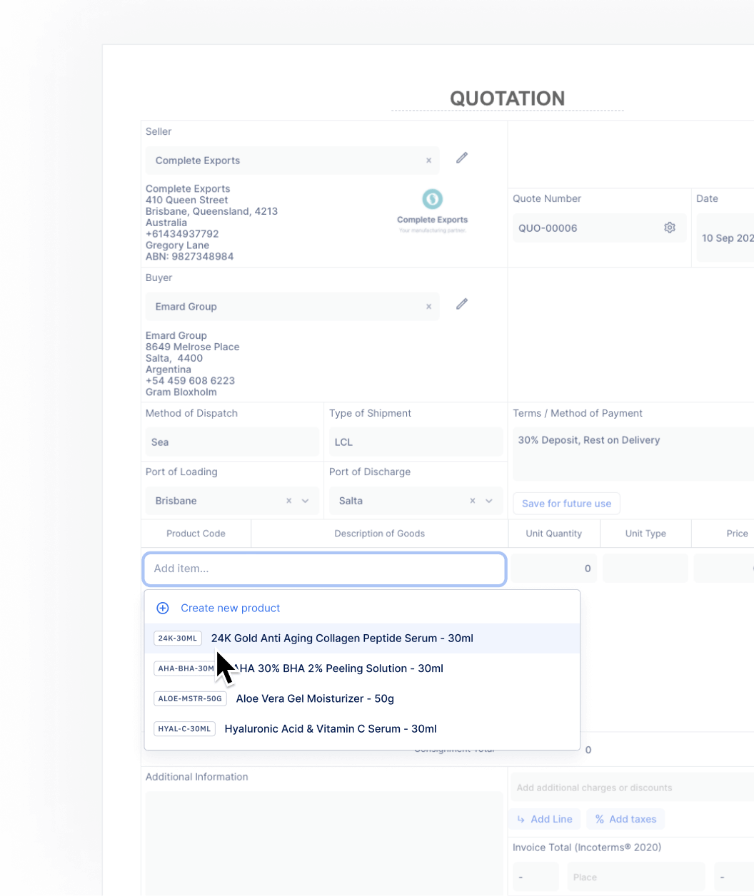 Create quotes for international exports Export Quotation Templates